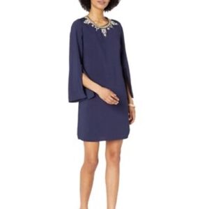Lilly Pulitzer Anastasia Stretch Navy Dress with Embellished Neckline. Worn Once